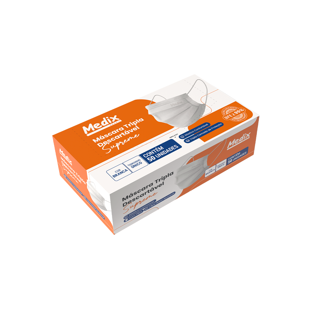 MÁSCARA TRIPLA BRANCA SUPREME - MEDIX - 50UN